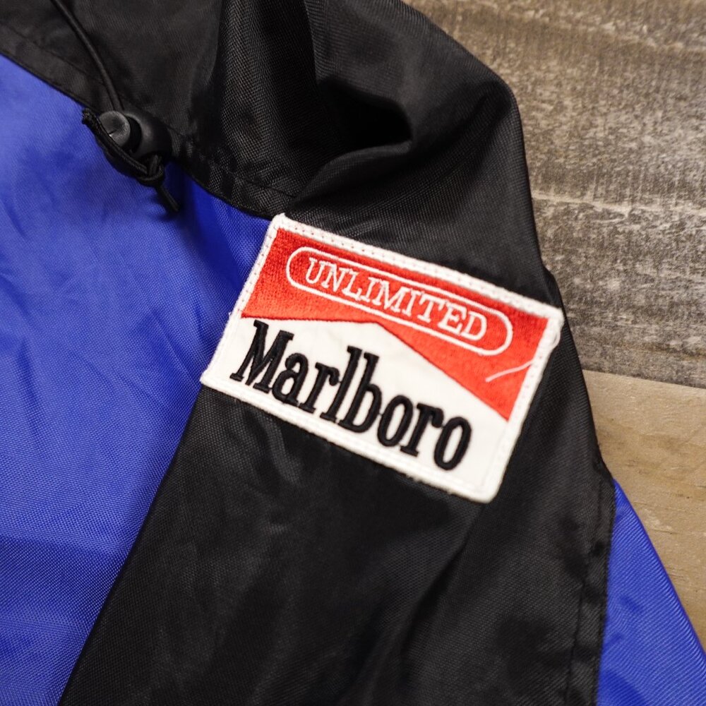 Marlboro windbreaker jacket full zip adult medium blue black rain proof vintage - Picture 2 of 14